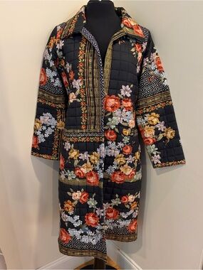 Avanti Quilted Floral Long jacket with Red & Cream Blooms
